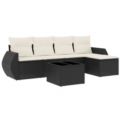 vidaXL Set de sofás de jardín 6 piezas y cojines ratán sintético negro