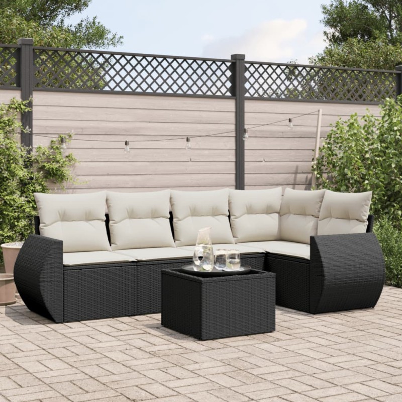 vidaXL Set de sofás de jardín 6 piezas y cojines ratán sintético negro vidaXL Set de sofás de jardín 6 piezas y cojines ratán sintético negro