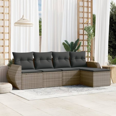 vidaXL Juego de sofás jardín con cojines 5 pzas ratán sintético gris