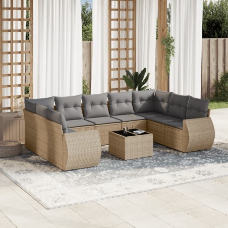 vidaXL Juego de sofás jardín con cojines beige 10 pzas ratán sintético