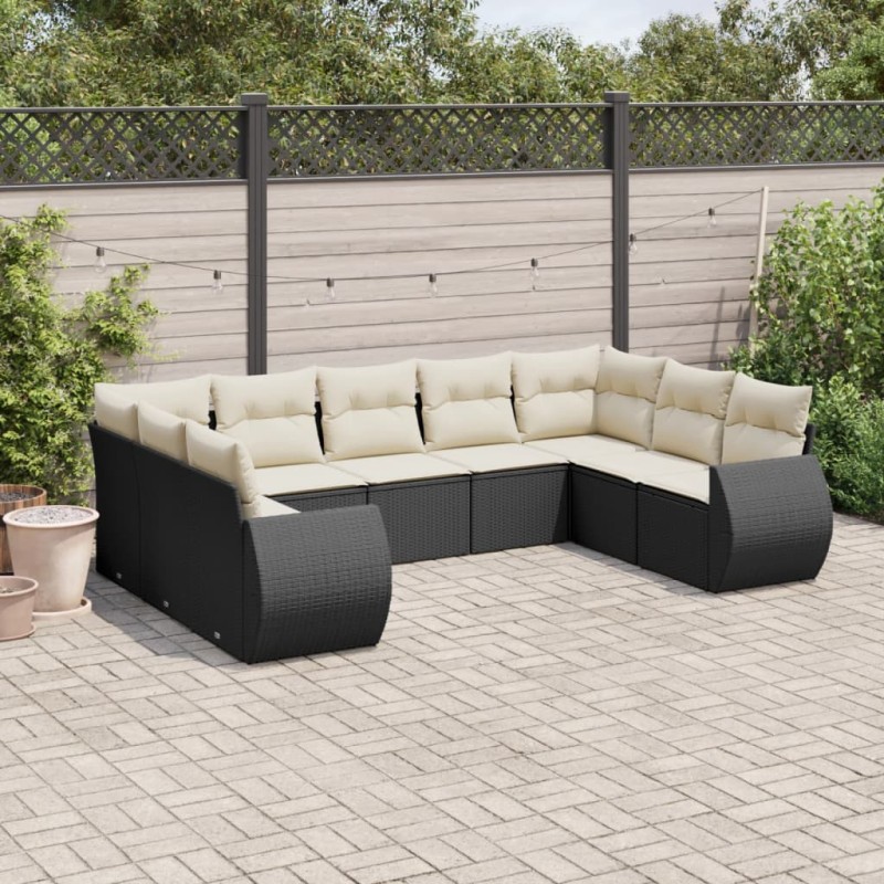 vidaXL Set de sofás de jardín 8 piezas y cojines ratán sintético negro vidaXL Set de sofás de jardín 8 piezas y cojines ratán sintético negro