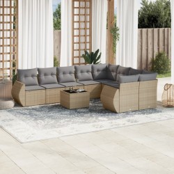 vidaXL Juego de sofás jardín con cojines beige 10 pzas ratán sintético