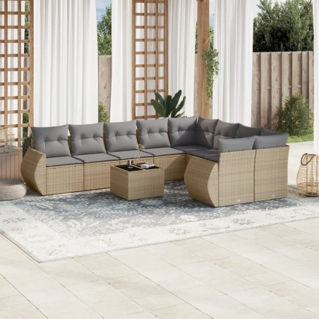 vidaXL Juego de sofás jardín con cojines beige 10 pzas ratán sintético