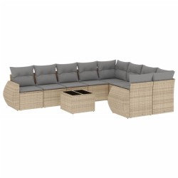 vidaXL Juego de sofás jardín con cojines beige 10 pzas ratán sintético