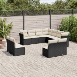 vidaXL Set de sofás de jardín 11 pzas y cojines ratán sintético negro