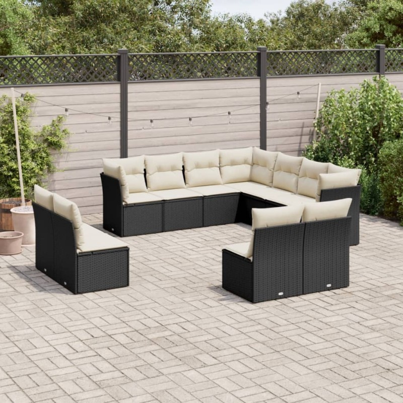 vidaXL Set de sofás de jardín 11 pzas y cojines ratán sintético negro vidaXL Set de sofás de jardín 11 pzas y cojines ratán sintético negro