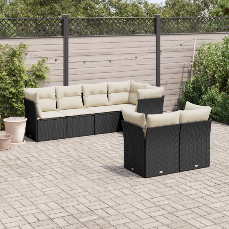 vidaXL Set de comedor de jardín 7 pzas y cojines ratán sintético negro vidaXL Set de comedor de jardín 7 pzas y cojines ratán sintético negro