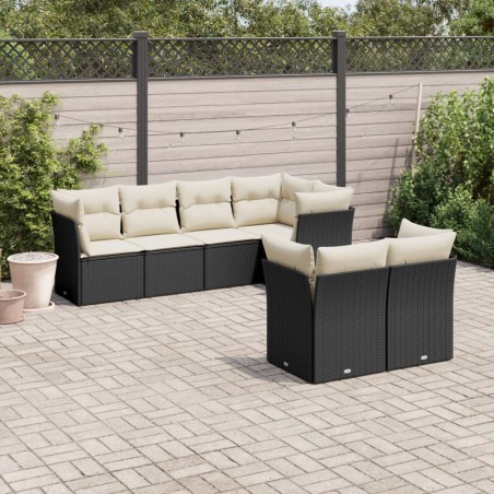 vidaXL Set de comedor de jardín 7 pzas y cojines ratán sintético negro