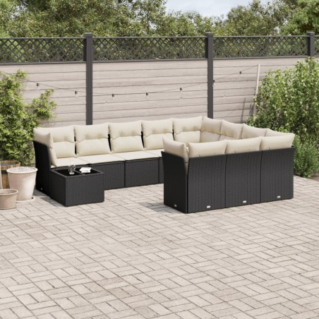 vidaXL Set de sofás de jardín 11 pzas y cojines ratán sintético negro
