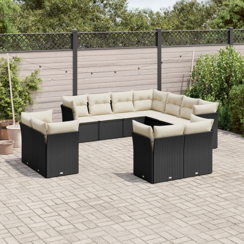 vidaXL Set de sofás de jardín 11 pzas y cojines ratán sintético negro vidaXL Set de sofás de jardín 11 pzas y cojines ratán sintético negro