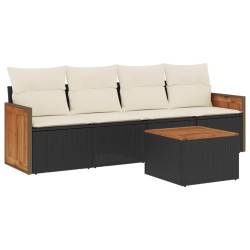 vidaXL Set de muebles de jardín 5 pzas y cojines ratán sintético negro
