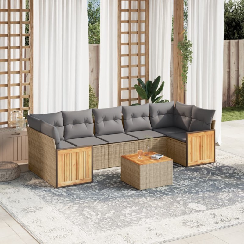 vidaXL Juego de sofás de jardín con cojines beige 8 pzas ratán PE vidaXL Juego de sofás de jardín con cojines beige 8 pzas ratán PE