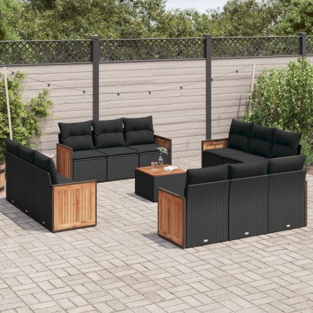 vidaXL Set de sofás de jardín y cojines 13 pzas ratán sintético negro