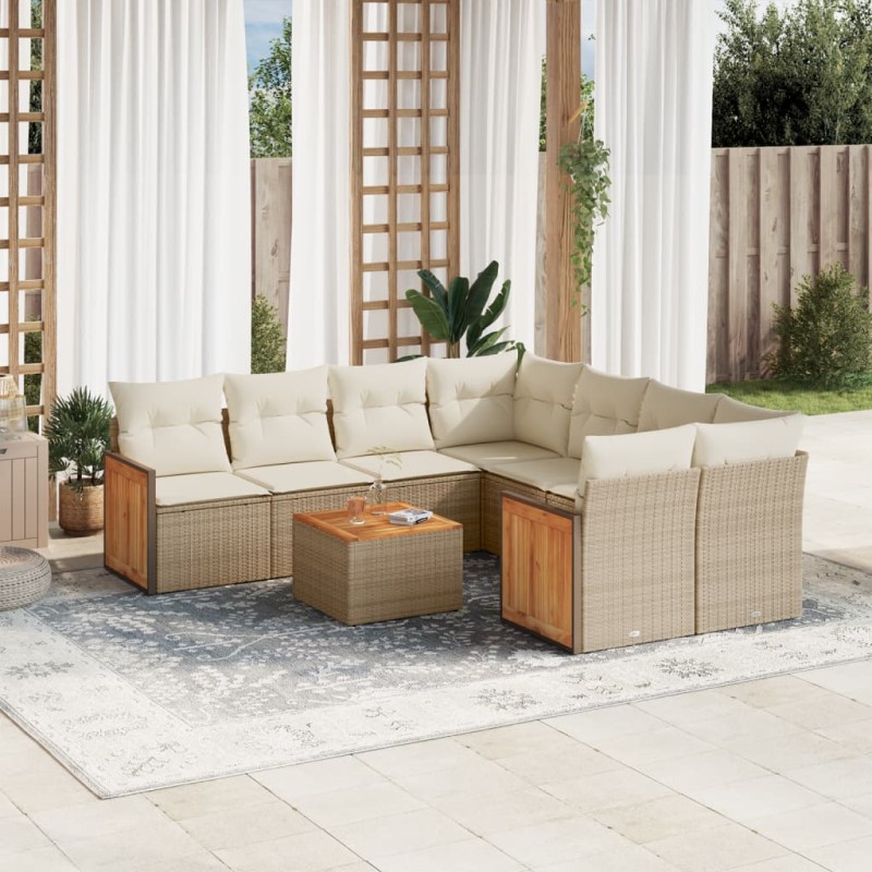 vidaXL Set de sofás de jardín 9 pzas con cojines ratán sintético beige vidaXL Set de sofás de jardín 9 pzas con cojines ratán sintético beige