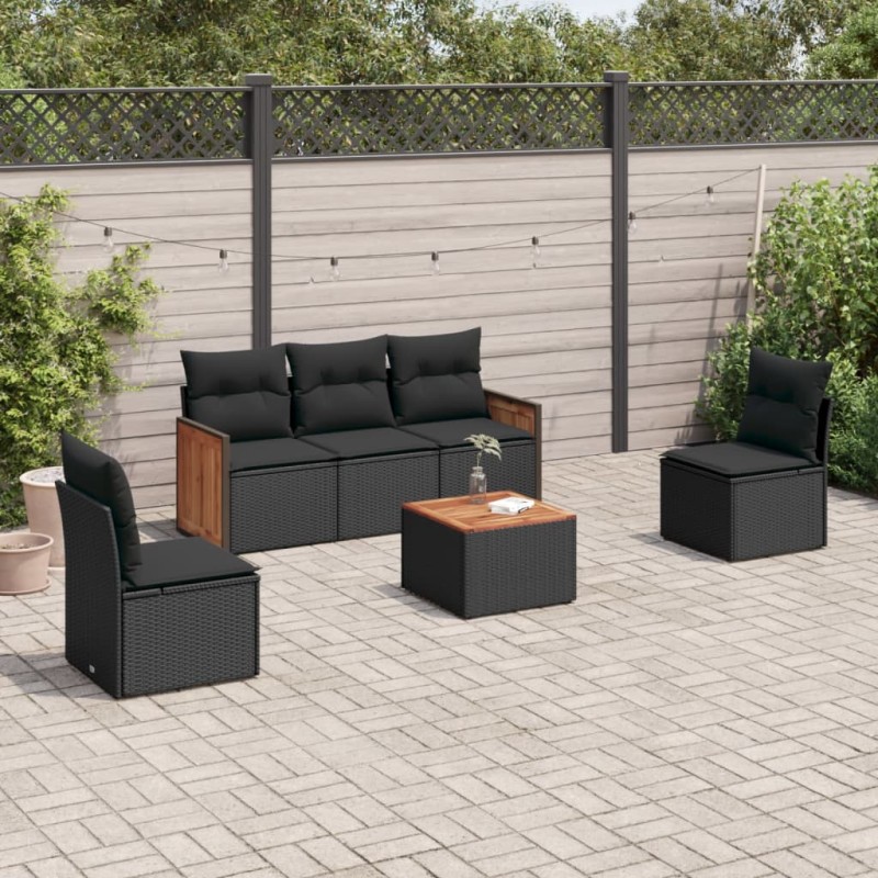 vidaXL Set de sofás de jardín 6 piezas y cojines ratán sintético negro vidaXL Set de sofás de jardín 6 piezas y cojines ratán sintético negro