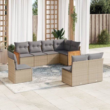 vidaXL Juego de sofás de jardín con cojines beige 8 pzas ratán PE