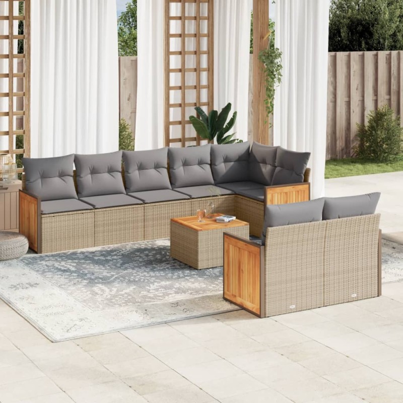 vidaXL Set de sofás de jardín 9 pzas con cojines ratán sintético beige