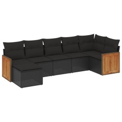 vidaXL Set de comedor de jardín 7 pzas y cojines ratán sintético negro
