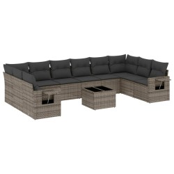 vidaXL Set de sofás de jardín 11 pzas y cojines ratán sintético gris