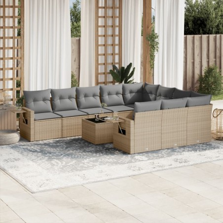 vidaXL Set de sofás de jardín 11pzas con cojines ratán sintético beige