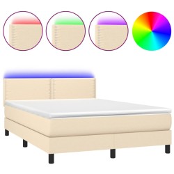 vidaXL Cama box spring colchón y luces LED tela crema 140x190 cm