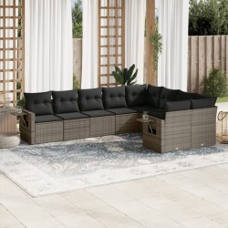vidaXL Set de muebles de jardín 9 pzas y cojines ratán sintético gris