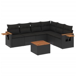 vidaXL Set de comedor de jardín 7 pzas y cojines ratán sintético negro