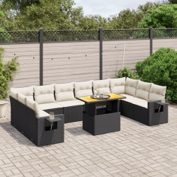 vidaXL Set de sofás de jardín 11 pzas y cojines ratán sintético negro