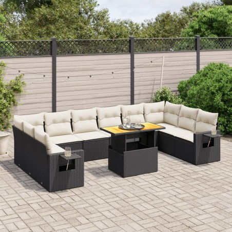 vidaXL Set de sofás de jardín 11 pzas y cojines ratán sintético negro