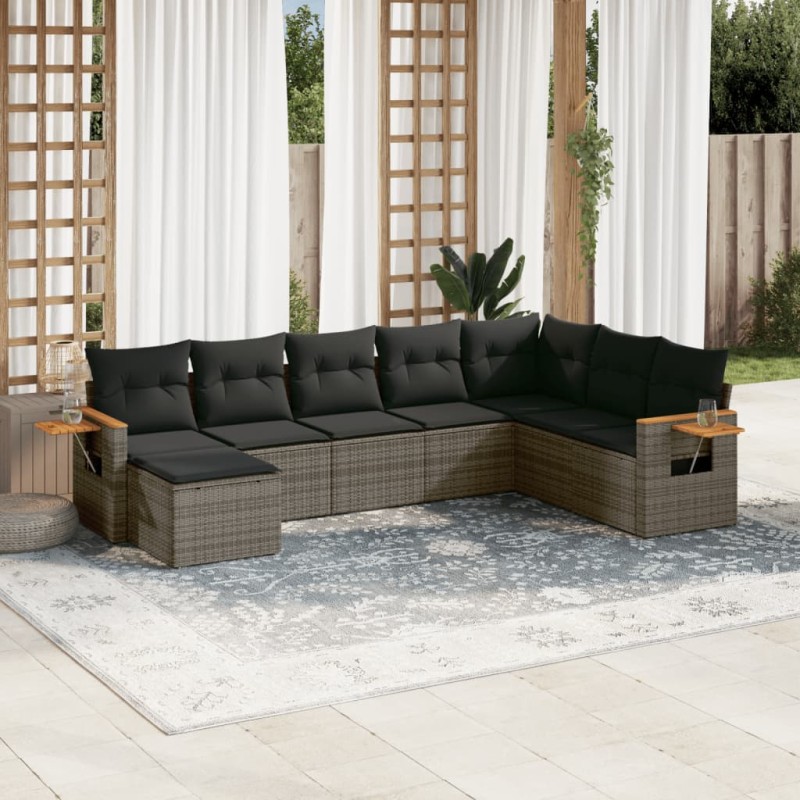 vidaXL Set de sofás de jardín 8 pzas y cojines ratán sintético gris vidaXL Set de sofás de jardín 8 pzas y cojines ratán sintético gris