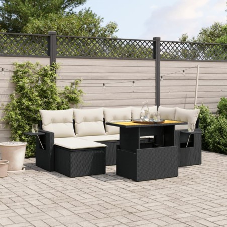 vidaXL Set de comedor de jardín 7 pzas y cojines ratán sintético negro