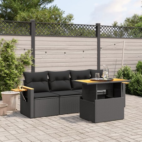 vidaXL Set de muebles de jardín 5 pzas y cojines ratán sintético negro