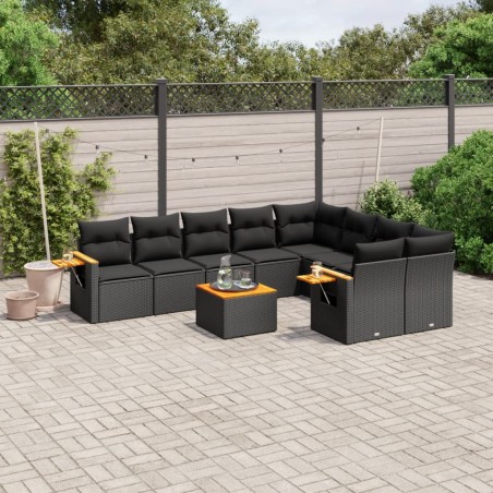 vidaXL Set de sofás de jardín 10 pzas cojines ratán sintético negro