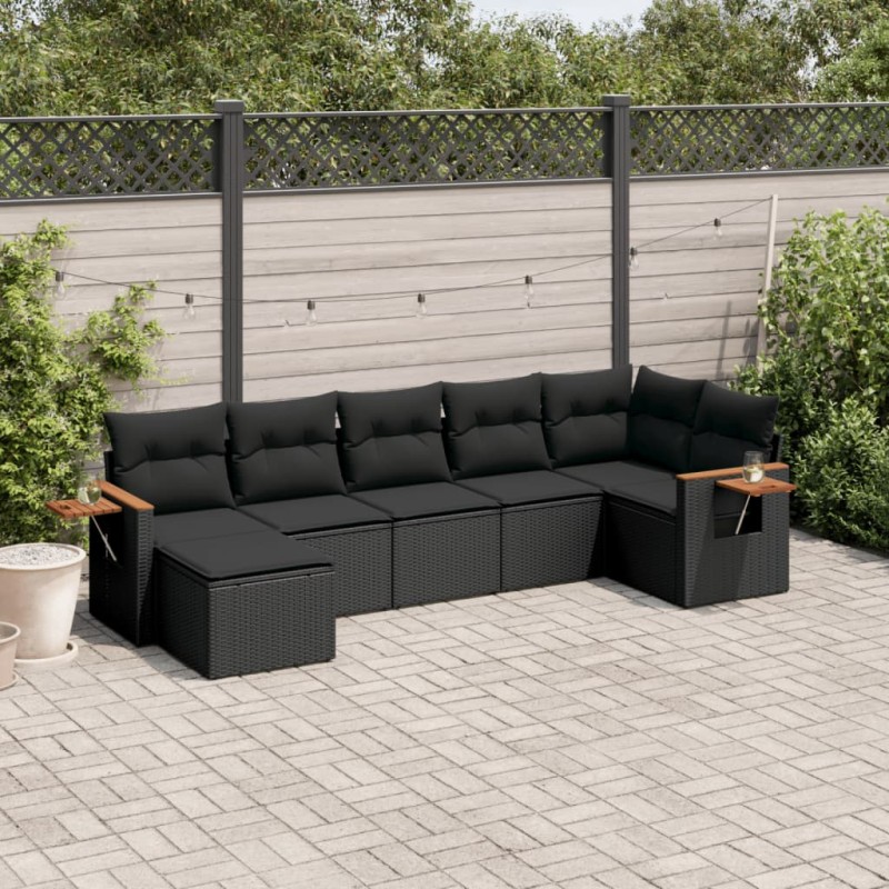 vidaXL Set de comedor de jardín 7 pzas y cojines ratán sintético negro vidaXL Set de comedor de jardín 7 pzas y cojines ratán sintético negro