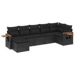 vidaXL Set de comedor de jardín 7 pzas y cojines ratán sintético negro