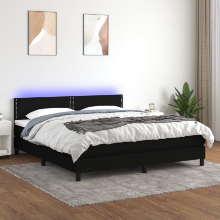 vidaXL Cama box spring colchón y luces LED tela negro 180x200 cm