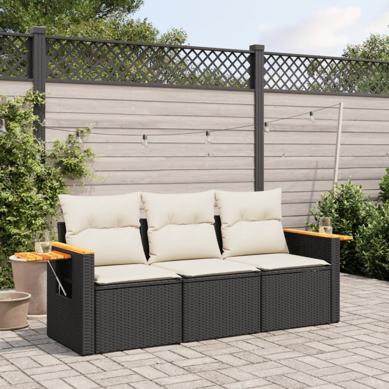vidaXL Set de sofás de jardín con cojines 3 pzas ratán sintético negro vidaXL Set de sofás de jardín con cojines 3 pzas ratán sintético negro
