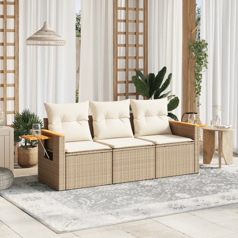 vidaXL Juego de sofás de jardín con cojines beige 3 pzas ratán PE vidaXL Juego de sofás de jardín con cojines beige 3 pzas ratán PE