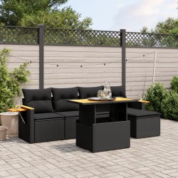 vidaXL Set de sofás de jardín 6 piezas y cojines ratán sintético negro