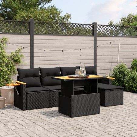 vidaXL Set de sofás de jardín 6 piezas y cojines ratán sintético negro