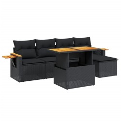 vidaXL Set de sofás de jardín 6 piezas y cojines ratán sintético negro