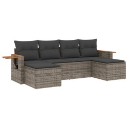 vidaXL Set de muebles de jardín 6 pzas y cojines ratán sintético gris