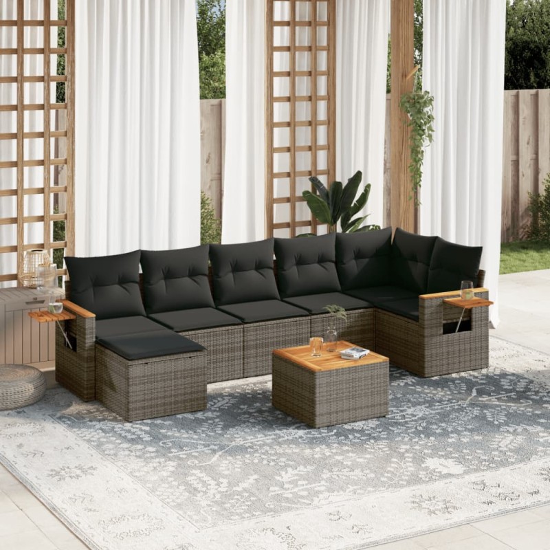 vidaXL Set de sofás de jardín 8 pzas y cojines ratán sintético gris vidaXL Set de sofás de jardín 8 pzas y cojines ratán sintético gris