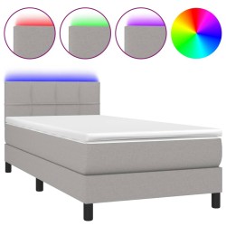 vidaXL Cama box spring colchón y luces LED tela gris claro 100x200 cm
