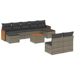 vidaXL Set de sofás de jardín 10 pzas con cojines ratán sintético gris