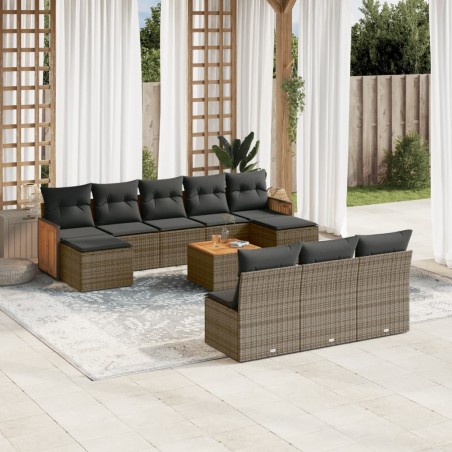 vidaXL Set de sofás de jardín 11 pzas y cojines ratán sintético gris