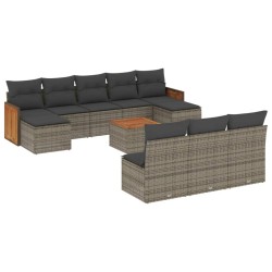 vidaXL Set de sofás de jardín 11 pzas y cojines ratán sintético gris