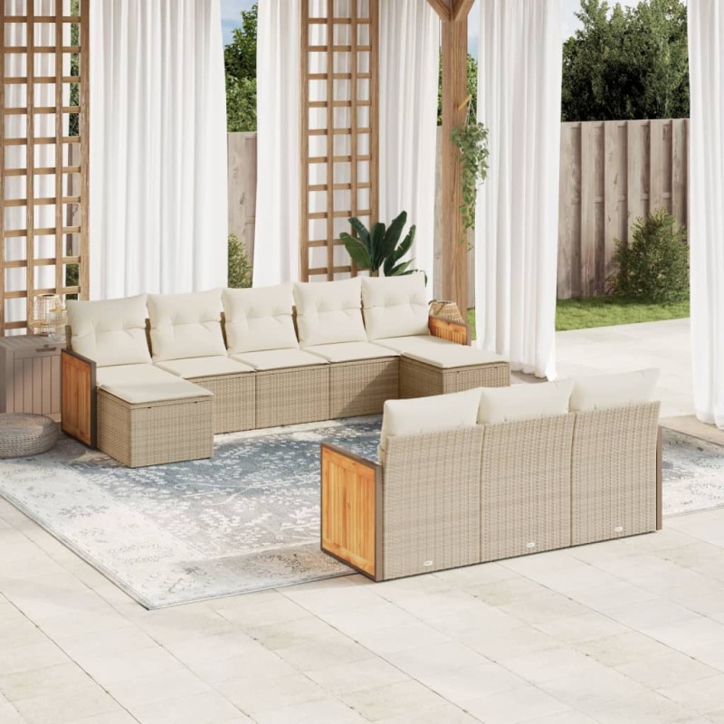 vidaXL Juego de sofás jardín con cojines beige 10 pzas ratán sintético vidaXL Juego de sofás jardín con cojines beige 10 pzas ratán sintético