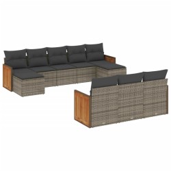 vidaXL Set de sofás de jardín 10 pzas con cojines ratán sintético gris