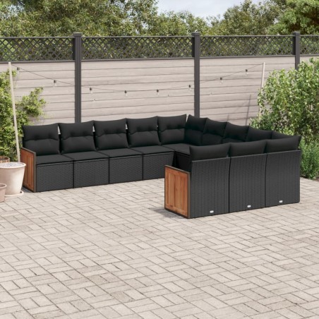 vidaXL Set de sofás de jardín 11 pzas y cojines ratán sintético negro